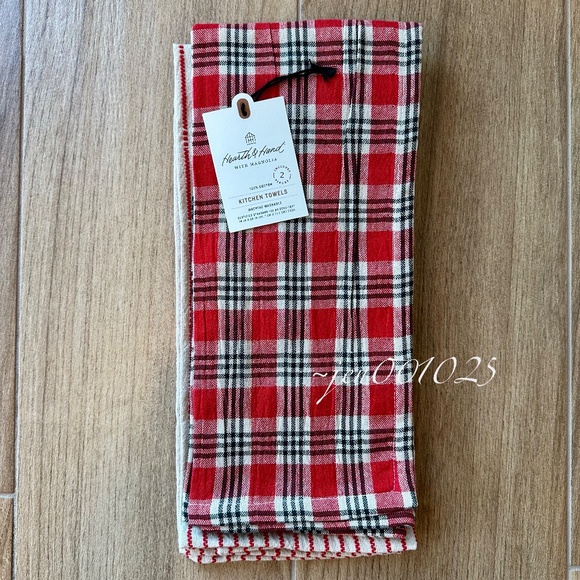 Set of 2 Holiday Kitchen Towels Red Gingham/Striped - Hearth & Hand Magnolia - Picture 4 of 7
